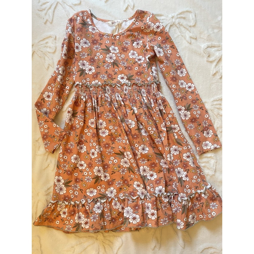 Matilda Jane Dress Girls Size 12 Orange Long Sleeve Floral